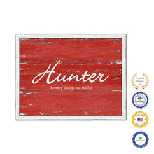 Load image into Gallery viewer, Hunter Name Plate White Wash Wood Frame Canvas Print Boutique Cottage Decor Shabby Chic
