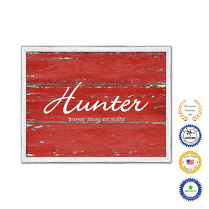 Hunter Name Plate White Wash Wood Frame Canvas Print Boutique Cottage Decor Shabby Chic
