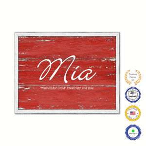 Mia Name Plate White Wash Wood Frame Canvas Print Boutique Cottage Decor Shabby Chic