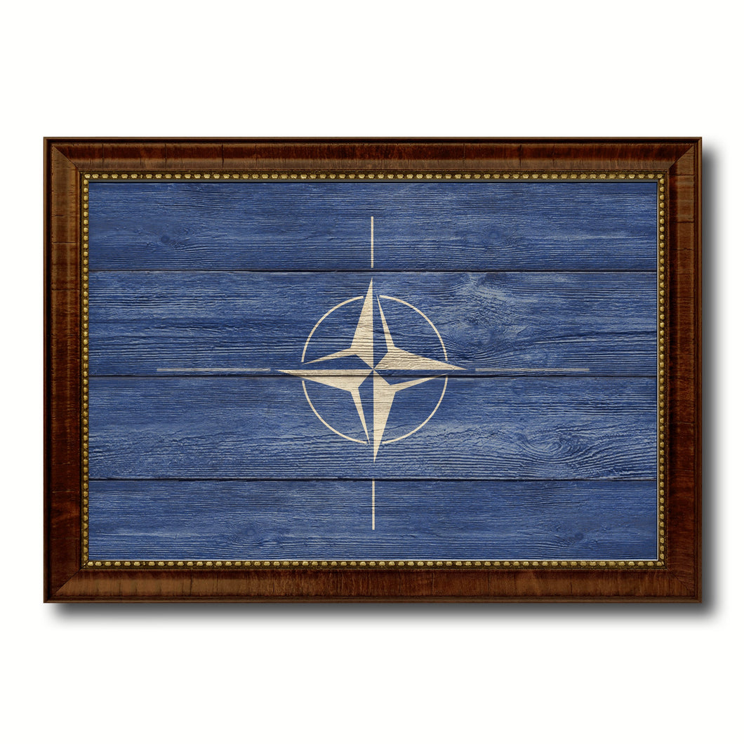 Nato Country Flag Texture Canvas Print with Brown Custom Picture Frame Home Decor Gift Ideas Wall Art Decoration