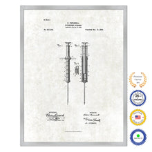 Load image into Gallery viewer, 1899 Doctor Hypodermic Syringe Antique Patent Artwork Silver Framed Canvas Print Home Office Decor Great for Doctor Paramedic Surgeon Hospital Medical Student
