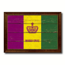 Load image into Gallery viewer, New Orleans Mardi Gras Vintage Flag Canvas Print Brown Picture Frame

