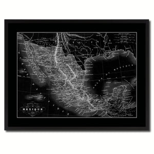 Mexico Vintage Monochrome Map Canvas Print, Gifts Picture Frames Home Decor Wall Art