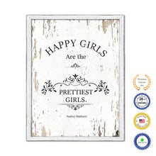 Load image into Gallery viewer, Happy girls are the prettiest girls - Audrey Hepburn Vintage Saying Gifts Home Decor Wall Art Canvas Print with Custom Picture Frame, White Wash

