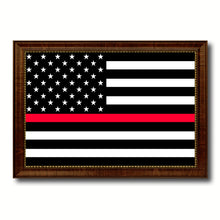 Load image into Gallery viewer, Thin Red Line Honoring our Men and Women of Law Enforcement American USA Flag Canvas Print with Brown Picture Frame Home Decor Wall Art Gift Ideas
