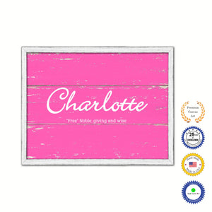 Charlotte Name Plate White Wash Wood Frame Canvas Print Boutique Cottage Decor Shabby Chic
