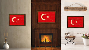 Turkey Country Flag Vintage Canvas Print with Brown Picture Frame Home Decor Gifts Wall Art Decoration Artwork