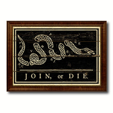 Load image into Gallery viewer, US Join or Die Snake Colonial Revolutionary War Military Flag Vintage Canvas Print with Brown Picture Frame Gifts Ideas Home Decor Wall Art Decoration
