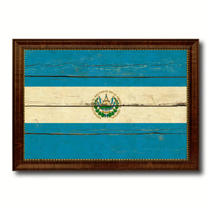 El Salvador Country Flag Vintage Canvas Print with Brown Picture Frame Home Decor Gifts Wall Art Decoration Artwork