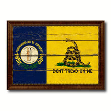 Load image into Gallery viewer, Gadsden Don&#39;t Tread On Me Tea Party Kentucky State Military Flag Vintage Canvas Print with Brown Picture Frame Gifts Ideas Home Decor Wall Art Decoration

