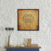 Load image into Gallery viewer, Zodiac Cancer Horoscope Brown Canvas Print, Black Custom Frame
