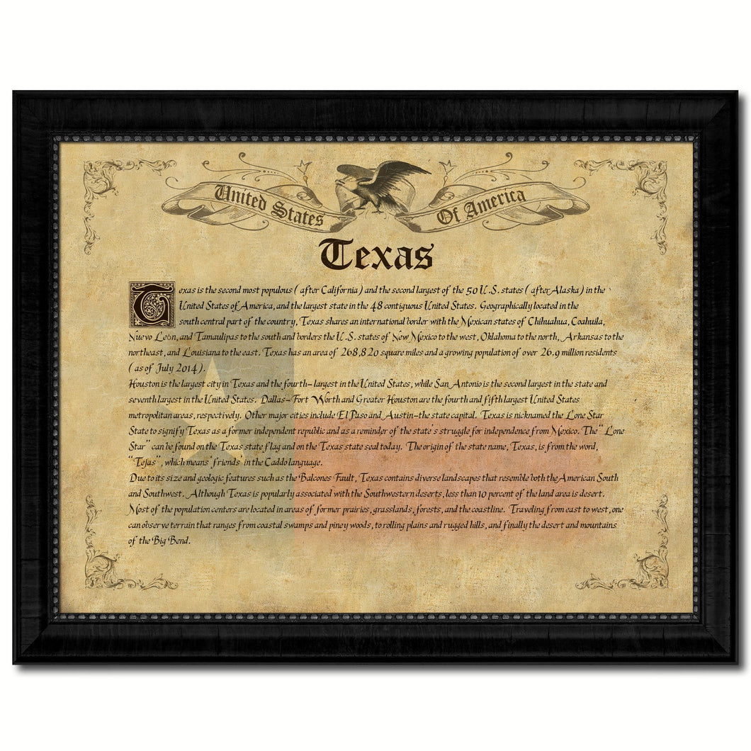 Texas Vintage History Flag Canvas Print, Picture Frame Gift Ideas Home Décor Wall Art Decoration
