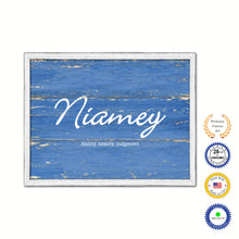 Load image into Gallery viewer, Niamey Name Plate White Wash Wood Frame Canvas Print Boutique Cottage Decor Shabby Chic
