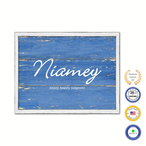 Niamey Name Plate White Wash Wood Frame Canvas Print Boutique Cottage Decor Shabby Chic