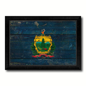 Vermont State Vintage Flag Canvas Print with Black Picture Frame Home Decor Man Cave Wall Art Collectible Decoration Artwork Gifts