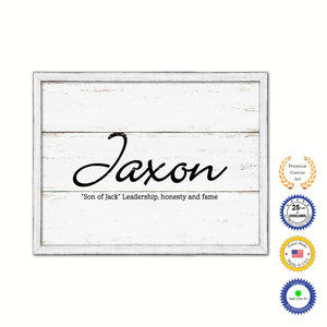Jaxon Name Plate White Wash Wood Frame Canvas Print Boutique Cottage Decor Shabby Chic