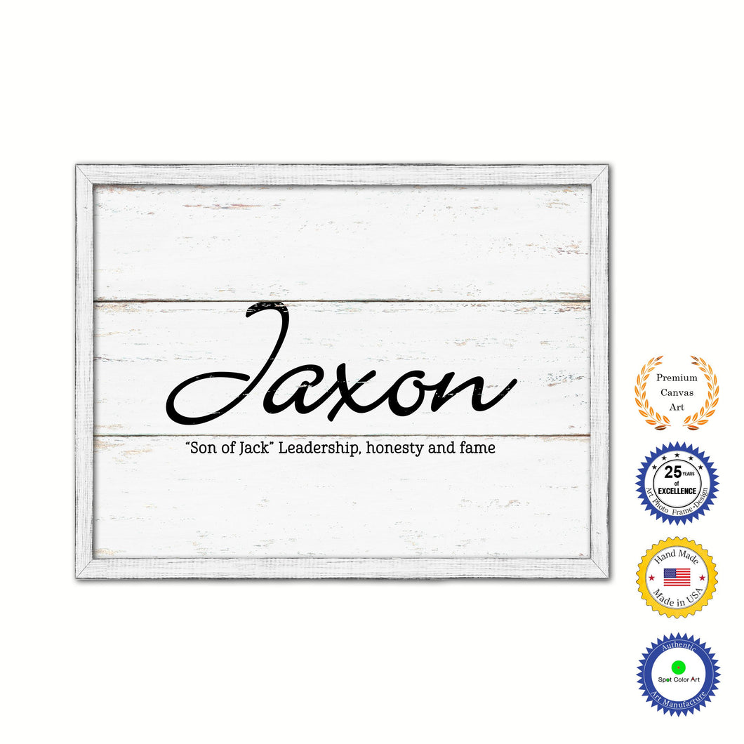 Jaxon Name Plate White Wash Wood Frame Canvas Print Boutique Cottage Decor Shabby Chic