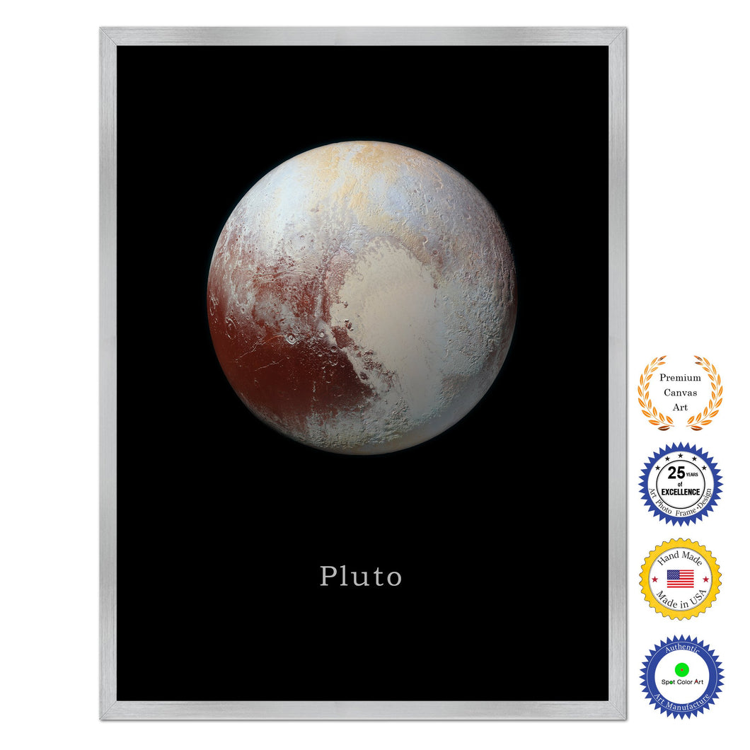 Pluto Print on Canvas Planets of Solar System Silver Picture Framed Art Home Decor Wall Office Decoration