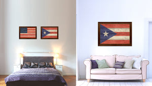 Puerto Rico Country Flag Texture Canvas Print with Brown Custom Picture Frame Home Decor Gift Ideas Wall Art Decoration