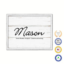 Load image into Gallery viewer, Mason Name Plate White Wash Wood Frame Canvas Print Boutique Cottage Decor Shabby Chic
