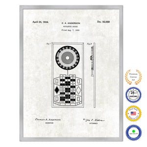 1934 Roulette Wheel Board Old Patent Art Print on Canvas Custom Framed Vintage Home Decor Wall Decoration Great for Gifts