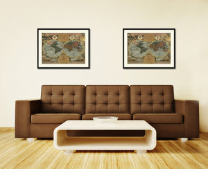 World Vintage Antique Map Wall Art Home Decor Gift Ideas Canvas Print Custom Picture Frame