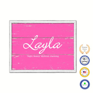 Layla Name Plate White Wash Wood Frame Canvas Print Boutique Cottage Decor Shabby Chic