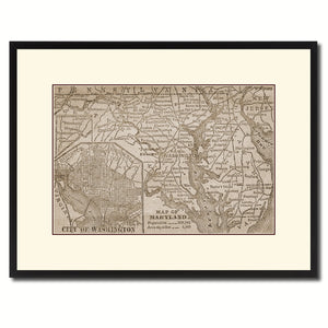 Maryland Vintage Sepia Map Canvas Print, Picture Frame Gifts Home Decor Wall Art Decoration