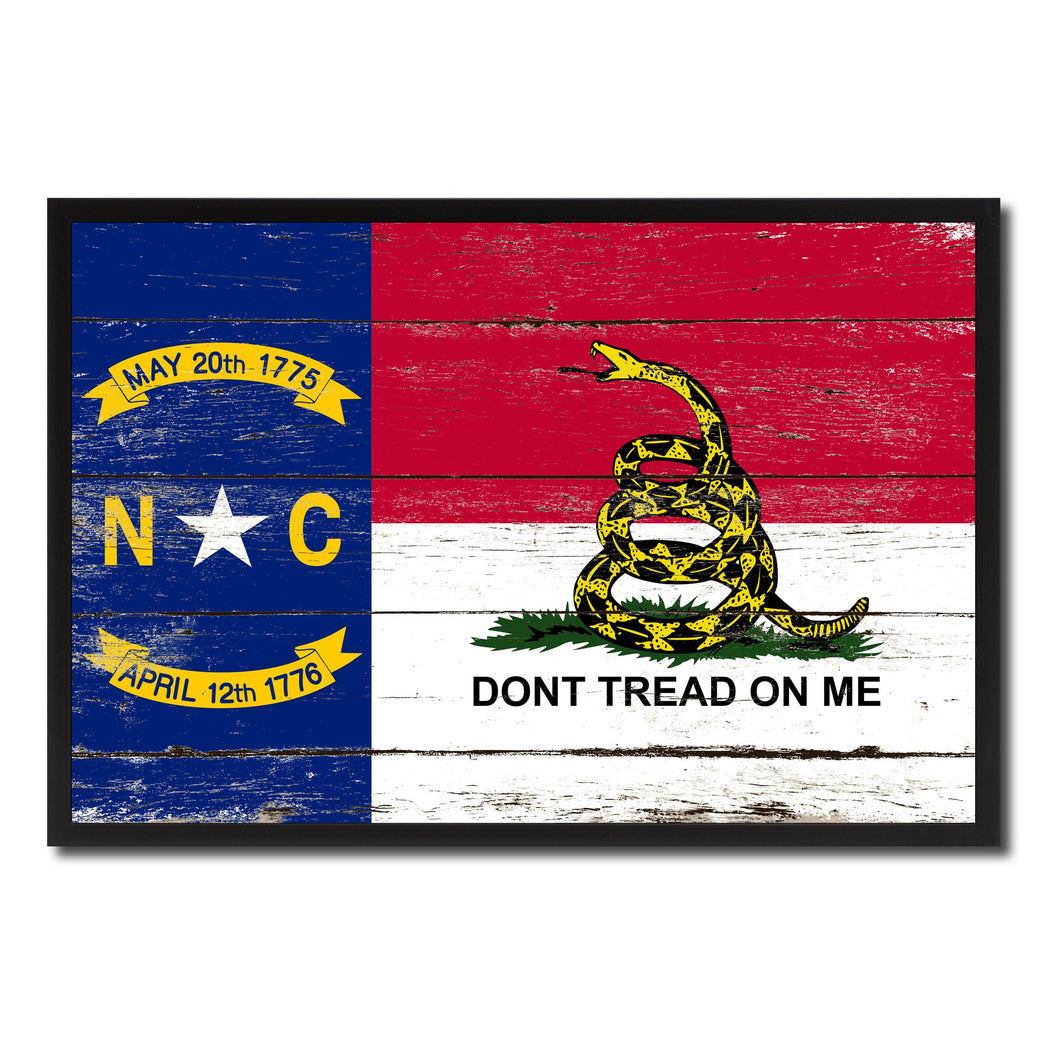 Gadsden Don't Tread On Me North Carolina State Military Flag Vintage Canvas Print with Picture Frame Home Decor Man Cave Wall Art Collectible Decoration Artwork Gifts