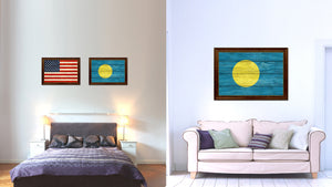 Palau Country Flag Texture Canvas Print with Brown Custom Picture Frame Home Decor Gift Ideas Wall Art Decoration