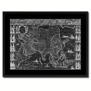 Asia Vintage Monochrome Map Canvas Print, Gifts Picture Frames Home Decor Wall Art