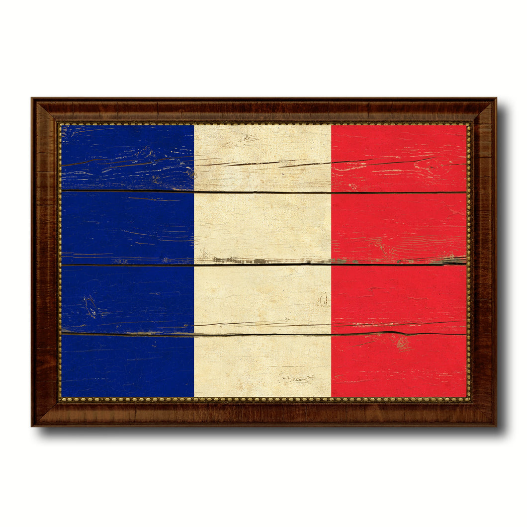 France Country Flag Vintage Canvas Print with Brown Picture Frame Home Decor Gifts Wall Art Decoration Artwork