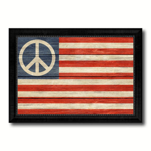 Peace Sign American Military Flag Texture Canvas Print with Black Picture Frame Gift Ideas Home Decor Wall Art