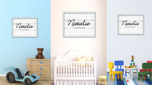 Natalie Name Plate White Wash Wood Frame Canvas Print Boutique Cottage Decor Shabby Chic