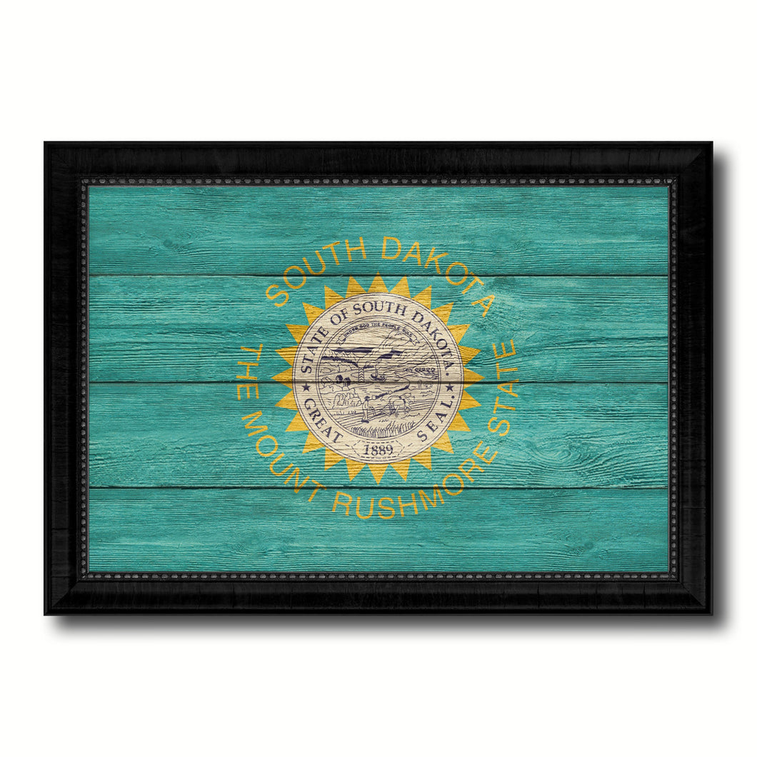 South Dakota State Flag Texture Canvas Print with Black Picture Frame Home Decor Man Cave Wall Art Collectible Decoration Artwork Gifts