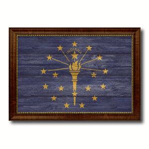 Indiana State Flag Texture Canvas Print with Brown Picture Frame Gifts Home Decor Wall Art Collectible Decoration