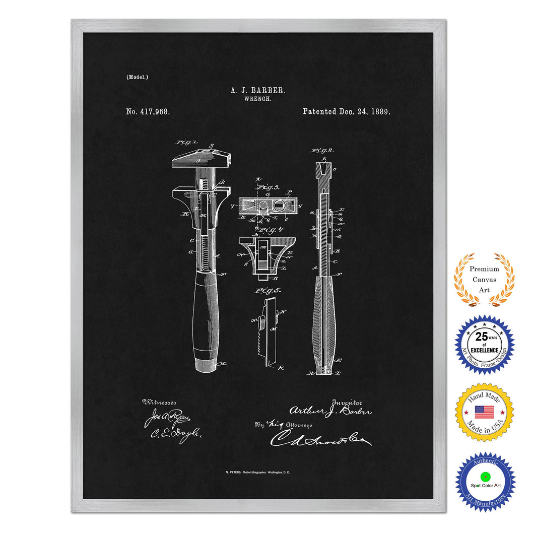 1889 Wrench Old Patent Art Print on Canvas Custom Framed Vintage Home Decor Wall Decoration Great for Gifts