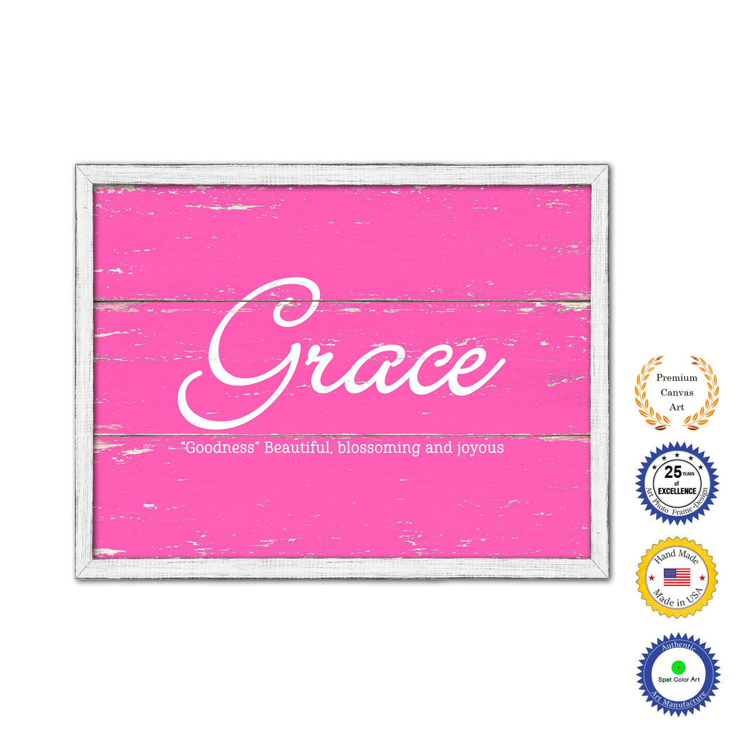 Grace Name Plate White Wash Wood Frame Canvas Print Boutique Cottage Decor Shabby Chic
