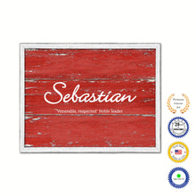 Load image into Gallery viewer, Sebastian Name Plate White Wash Wood Frame Canvas Print Boutique Cottage Decor Shabby Chic
