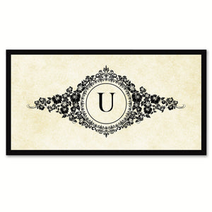 Alphabet Letter U White Canvas Print, Black Custom Frame