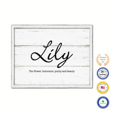 Load image into Gallery viewer, Lily Name Plate White Wash Wood Frame Canvas Print Boutique Cottage Decor Shabby Chic
