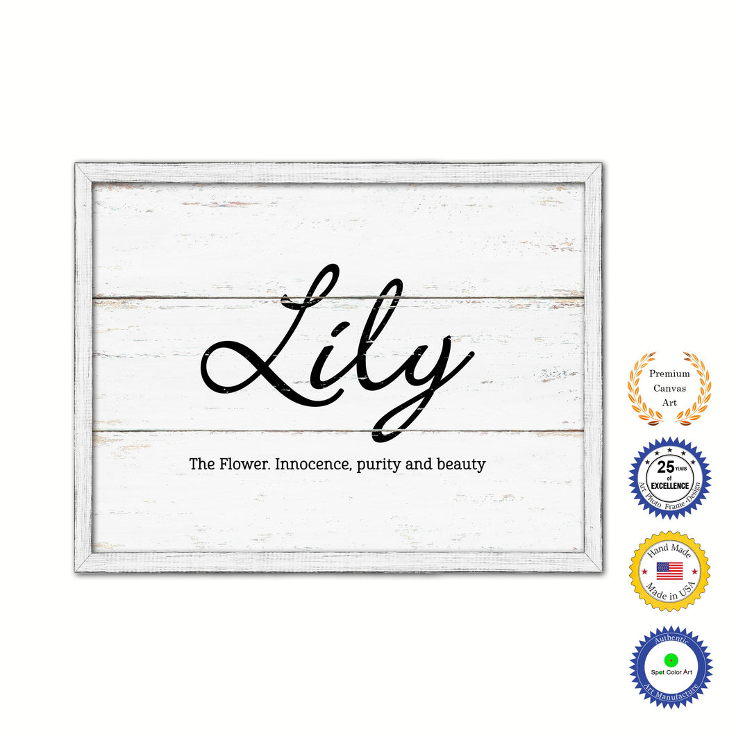 Lily Name Plate White Wash Wood Frame Canvas Print Boutique Cottage Decor Shabby Chic