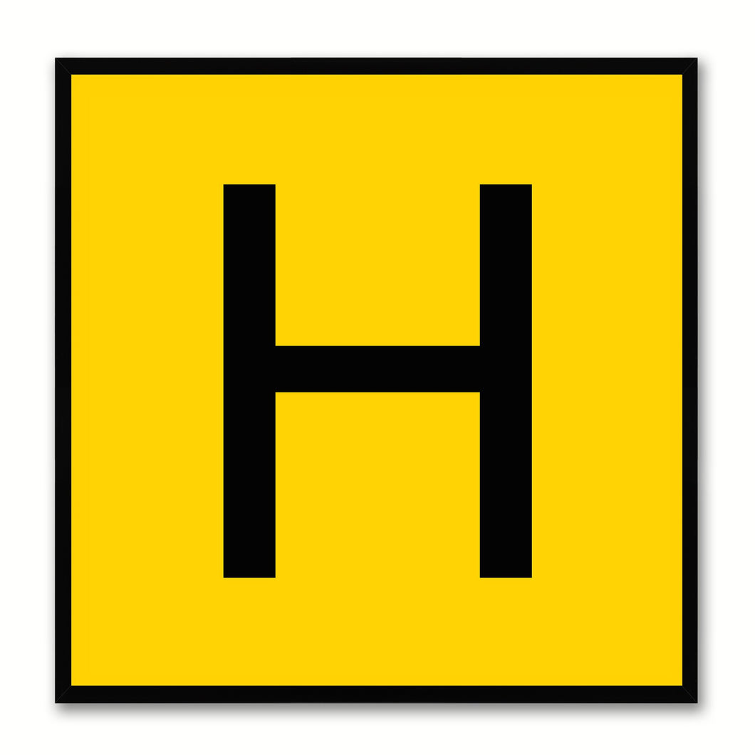 Alphabet H Yellow Canvas Print Black Frame Kids Bedroom Wall Décor Home Art