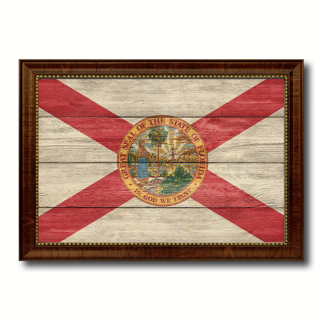 Florida State Flag Texture Canvas Print with Brown Picture Frame Gifts Home Decor Wall Art Collectible Decoration