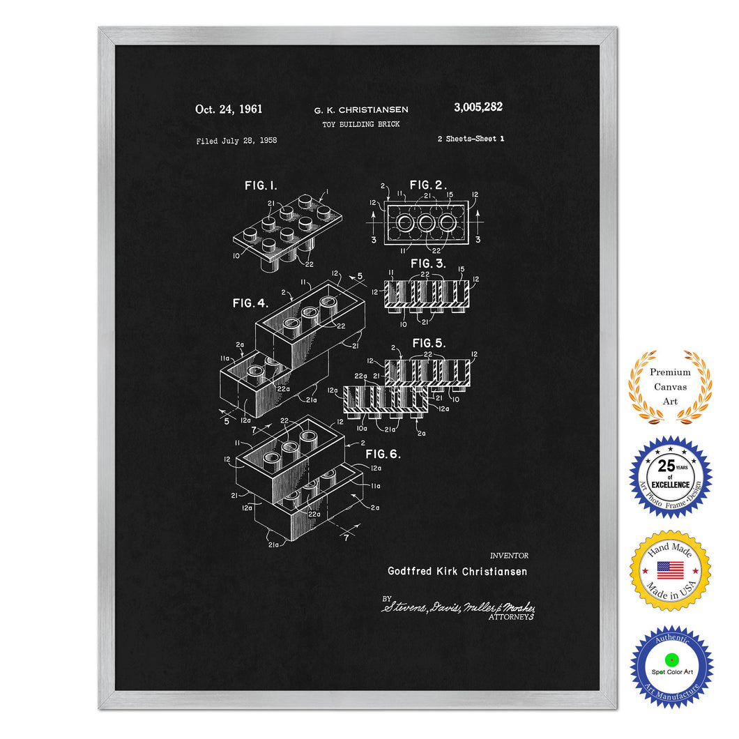 1961 Legos Building Block Old Patent Art Print on Canvas Custom Framed Vintage Home Decor Wall Decoration Great for Gifts
