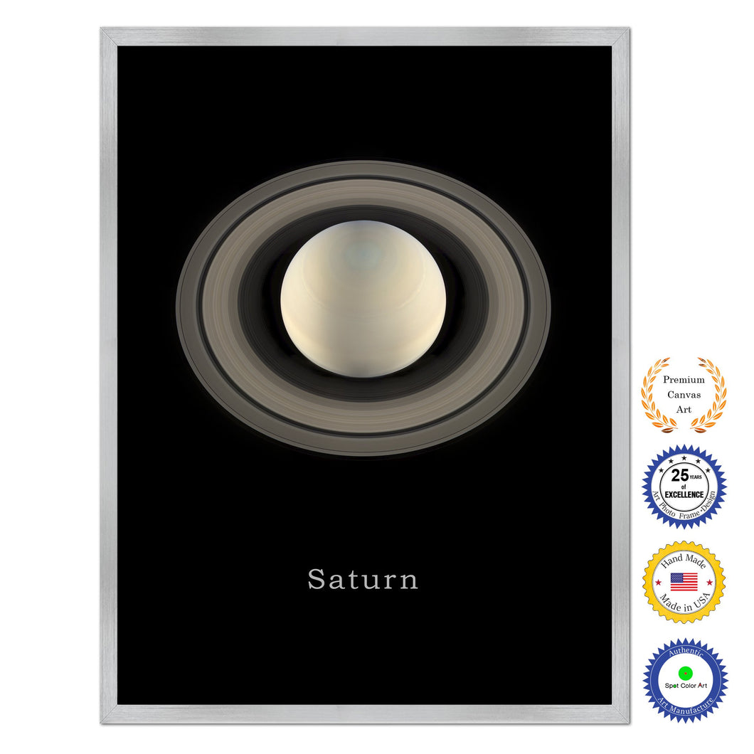 Saturn Print on Canvas Planets of Solar System Silver Picture Framed Art Home Decor Wall Office Decoration