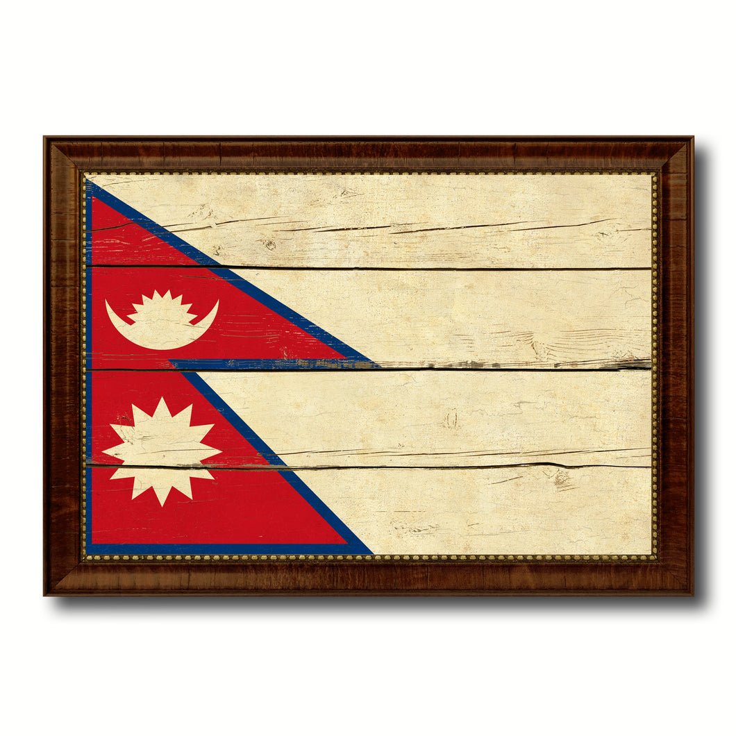 Nepal Country Flag Vintage Canvas Print with Brown Picture Frame Home Decor Gifts Wall Art Decoration Artwork