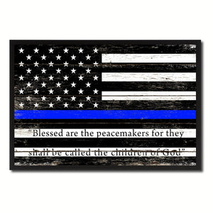 Law Enforcement Thin Blue Line USA Flag Vintage Canvas Print with Picture Frame Home Decor Man Cave Wall Art Collectible Decoration Artwork Gifts