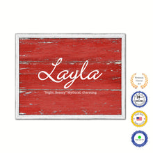 Load image into Gallery viewer, Layla Name Plate White Wash Wood Frame Canvas Print Boutique Cottage Decor Shabby Chic
