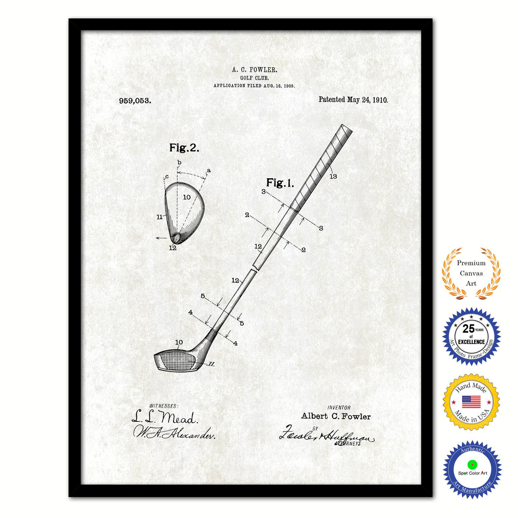 1910 Golf Club Old Patent Art Print on Canvas Custom Framed Vintage Home Decor Wall Decoration Great for Gifts